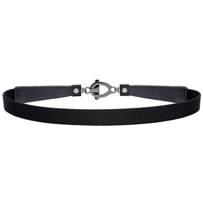 Syuer Womens 0.8" Width Skinny Elastic Waist Belt Stretch Cinch Belt Thin Belt (L-XL (31"-37"), Black (Black Bunckle)) - Image 2